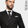 Black Poly-Wool Double-Breasted Suit for Men | Black Double Breasted Suit