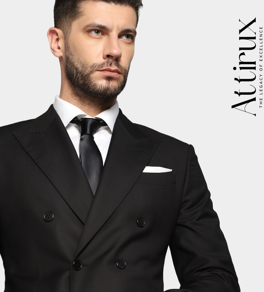 Black Poly-Wool Double-Breasted Suit for Men | Black Double Breasted Suit