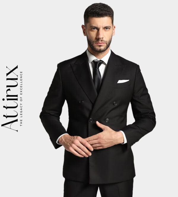 Black Poly-Wool Double-Breasted Suit for Men | Black Double Breasted Suit