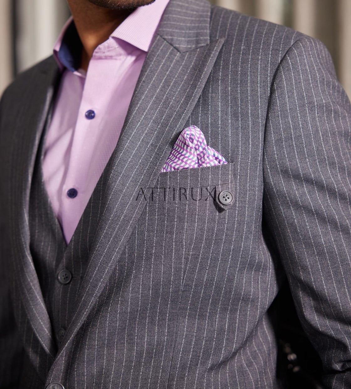 Grey Pinstripe Three Piece Suit for Men by Attirux - 3 Piece Suit