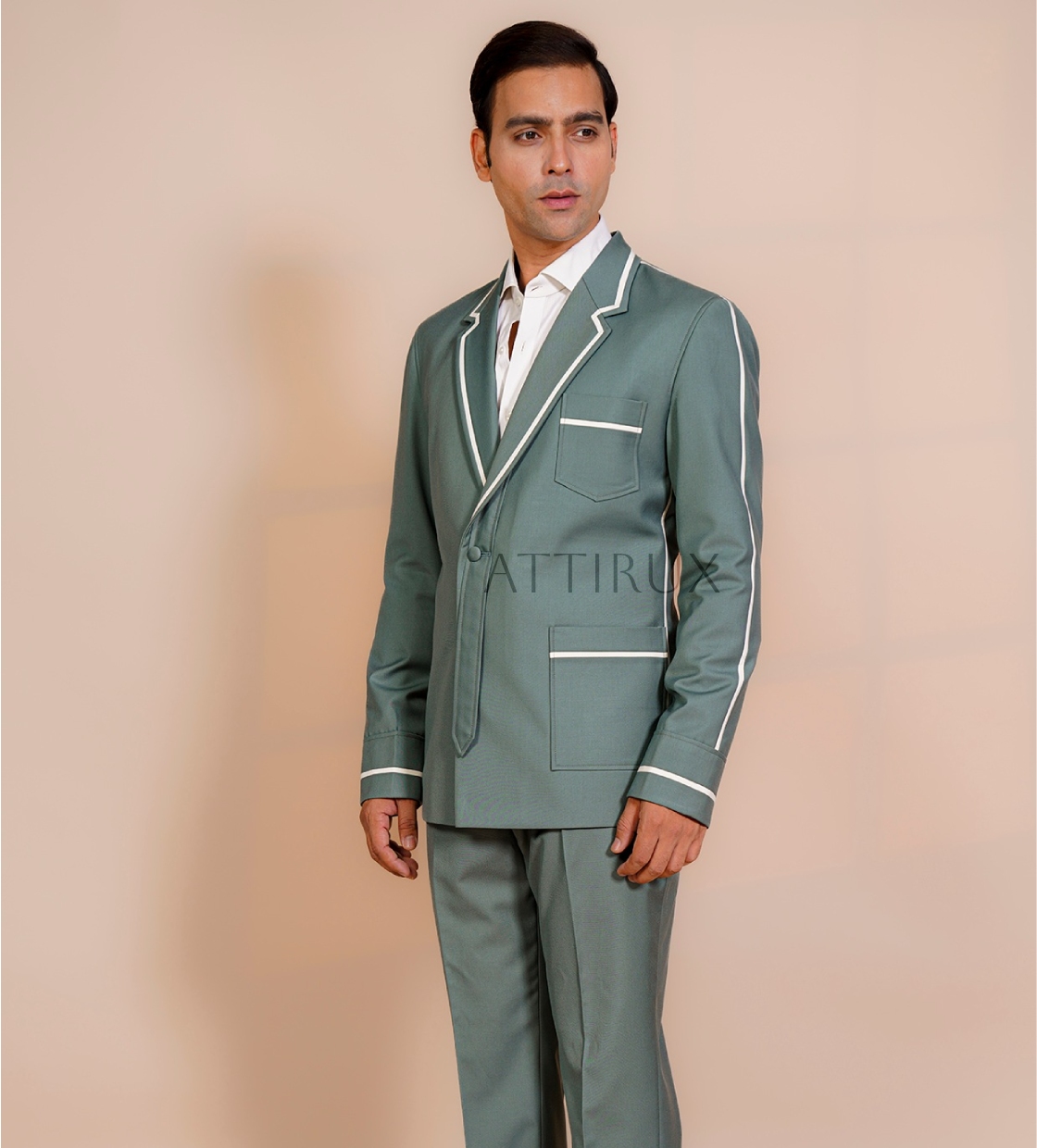 Sea Green Double Breasted Two Piece Suit for Men by Attirux