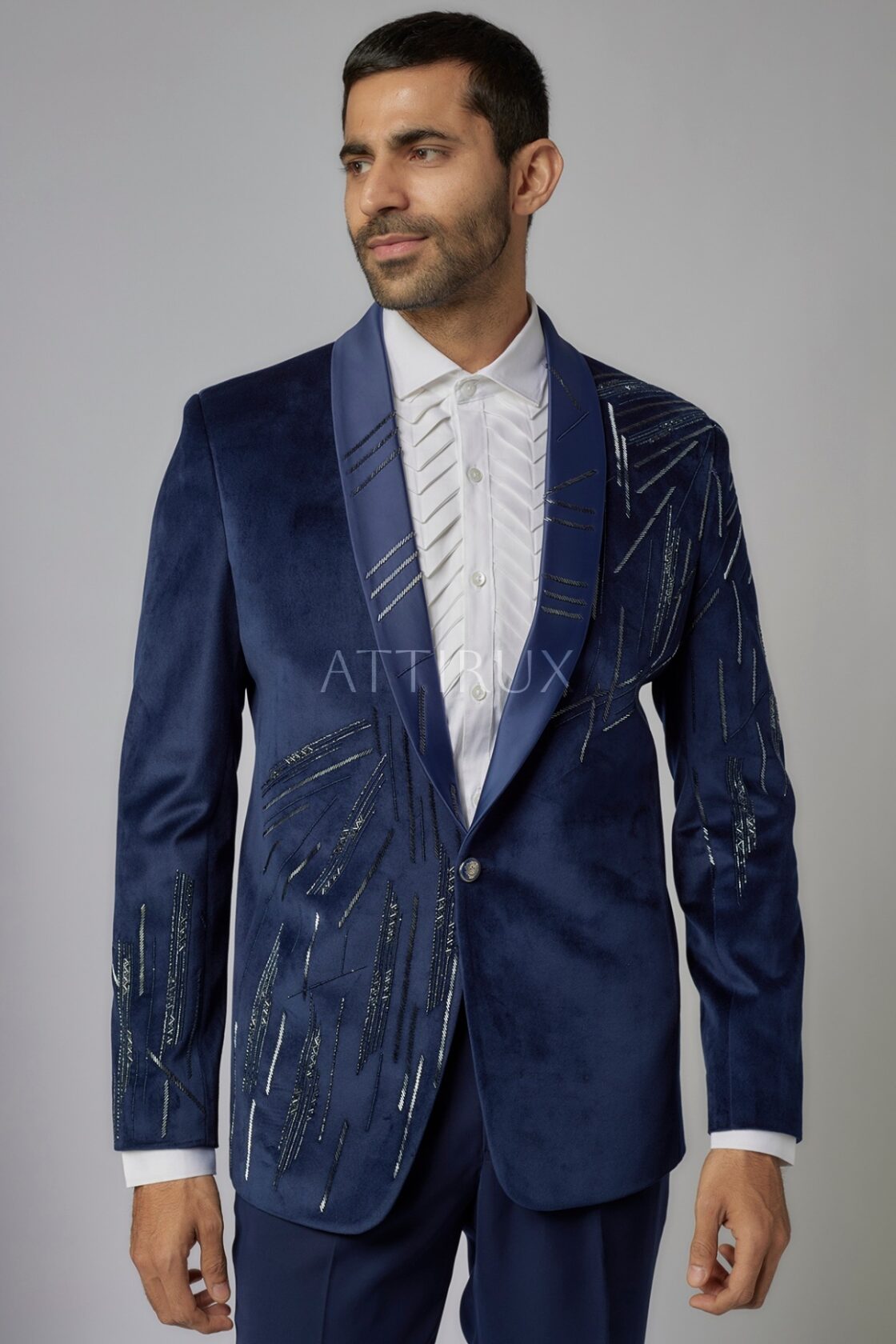 Designer Blue Velvet Groom Tuxedo Suit - Designer Tuxedo in USA