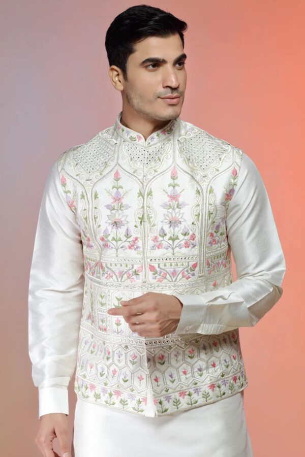 Designer Ivory Waistcoat for Men - Mehndi Waistcoat for Men in USA