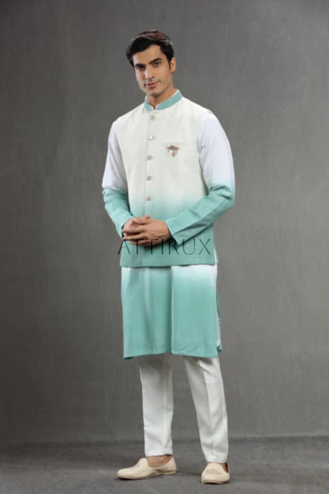 Ivory Blue Sequin Waistcoat with Kurta Pajama - Waistcoat for Men