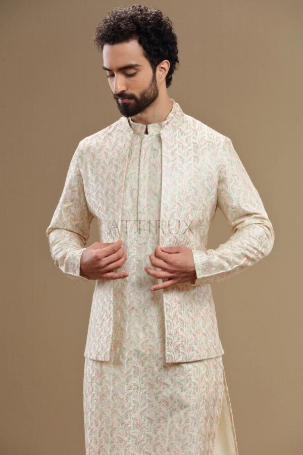 Multicolor Ivory Waistcoat with Kurta Pajama