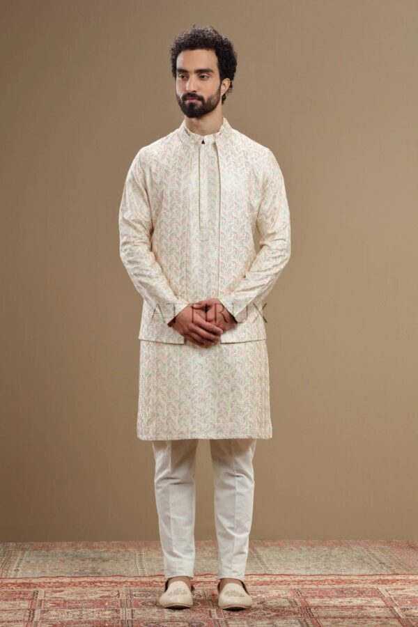 Multicolor Ivory Waistcoat with Kurta Pajama- Mehndi Waistcoat for Men