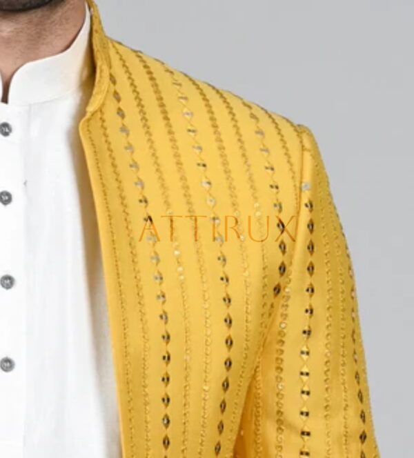 Open Front Yellow Designer Prince Coat